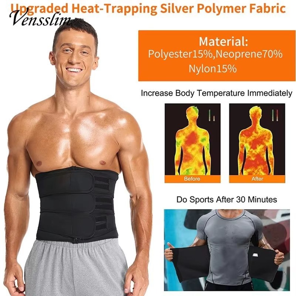 Mens Neoprene Waist Trainer Sweat Slimming Belt Abdomen Compression Shaper 3