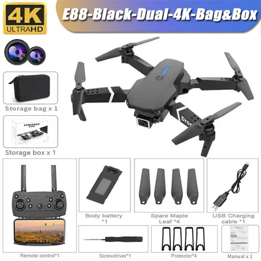 E99 Pro Drone With 6K Camera Foldable Quadcopter Remote Control UAV 0