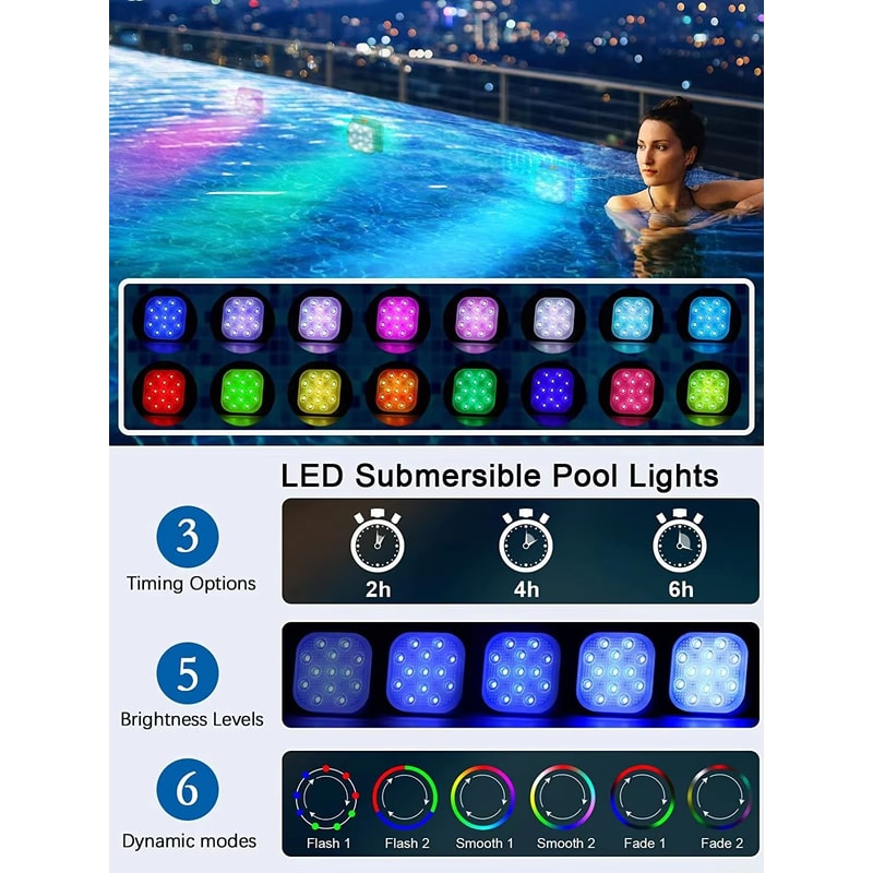 Rechargeable Underwater Pool Lights RemoteControlled LED Submersible Lights With Timer Color Chan 1