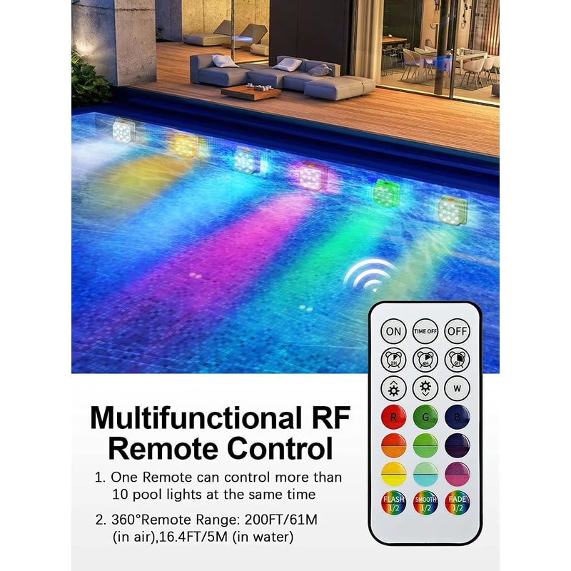Rechargeable Underwater Pool Lights RemoteControlled LED Submersible Lights With Timer Color Chan 3