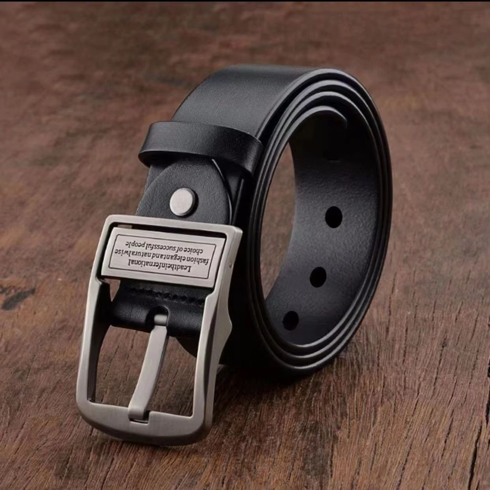 Mens Genuine Leather Belt With Alloy Pin Buckle  Business And Casual Style 1