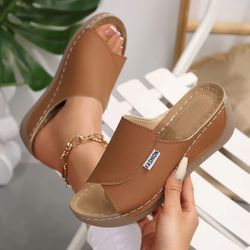 sunnystride wedge slippers open toe buckle slides – breathable comfortable summer shoes