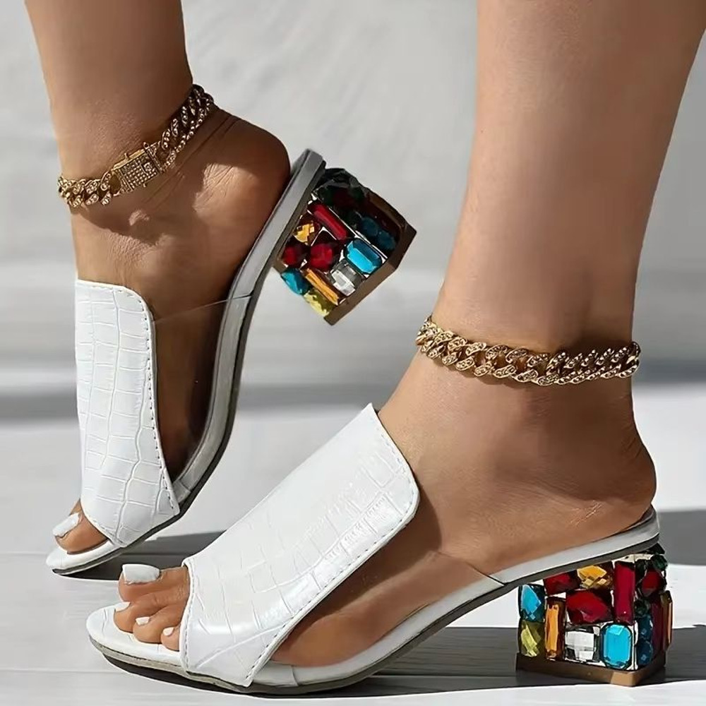 Elegant Crystal SquareHeel Sandals For Women  Chic OpenToe Summer Fashion 2