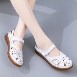 women breathable leather roman sandals – non slip casual summer shoes for everyday comfort