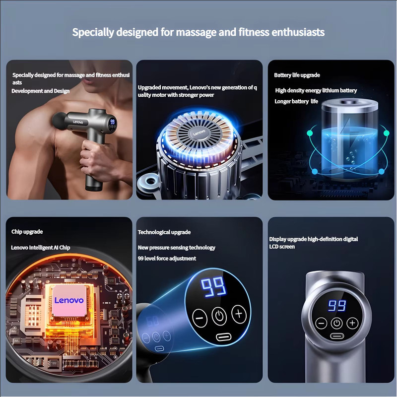Lenovo Smart Recovery Fascia Gun  LED Touchscreen Fascia Gun  Deep Tissue Massage Gun 3