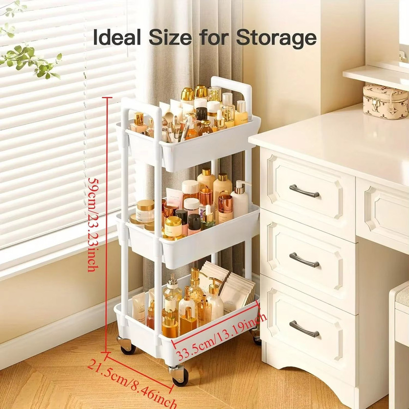 3Tier Rolling Utility Cart For Kitchen Bathroom  Craft  Mobile Storage Organizer With Reinforced Ha 0