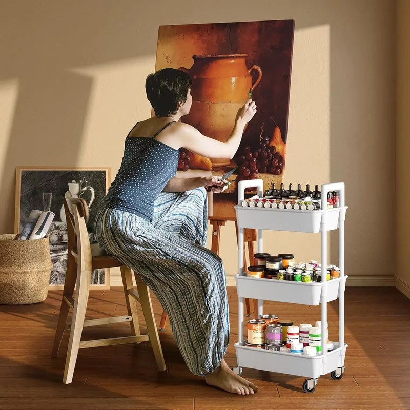 3Tier Rolling Utility Cart For Kitchen Bathroom  Craft  Mobile Storage Organizer With Reinforced Ha 1