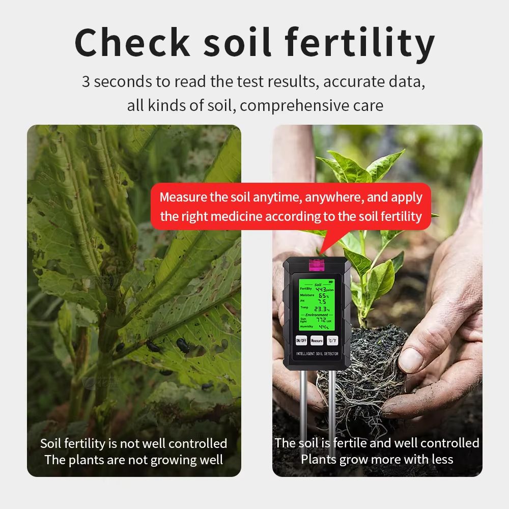 6 In 1 Digital Soil Tester Multifunctional Soil PH Detector Moisture Fertility PH Temperature Humid 1