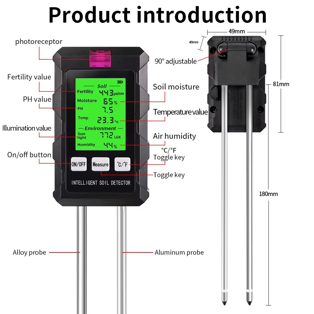 6 In 1 Digital Soil Tester Multifunctional Soil PH Detector Moisture Fertility PH Temperature Humid 3