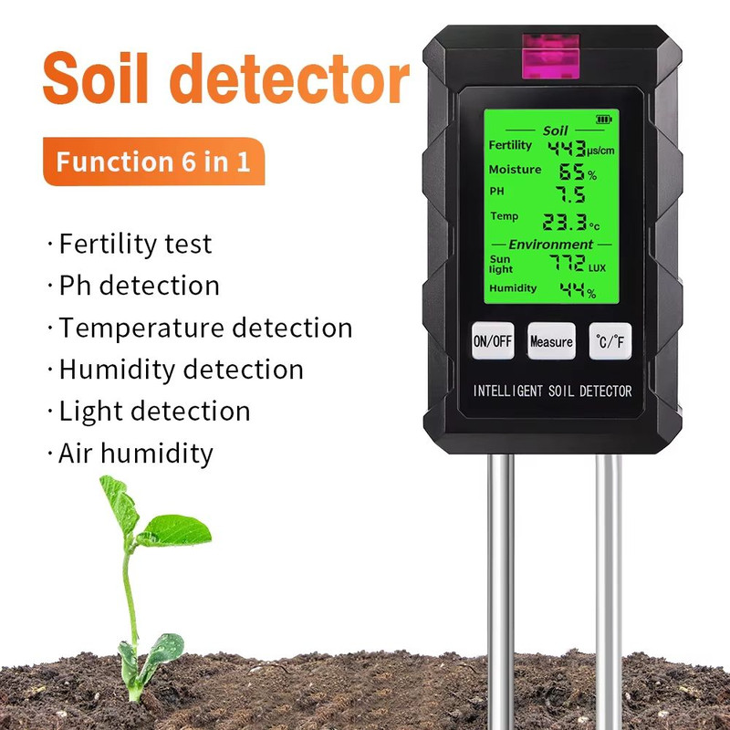 6 In 1 Digital Soil Tester Multifunctional Soil PH Detector Moisture Fertility PH Temperature Humid 4