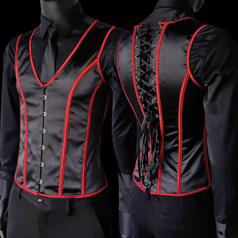 Elegant Renaissance Mens Waist Cincher  SteelBoned Medieval Corset Vest For Stomach Control 4