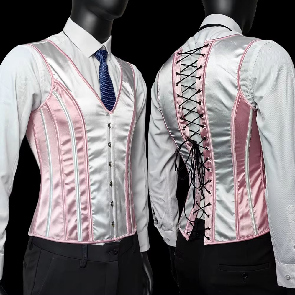 Elegant Renaissance Mens Waist Cincher  SteelBoned Medieval Corset Vest For Stomach Control 6