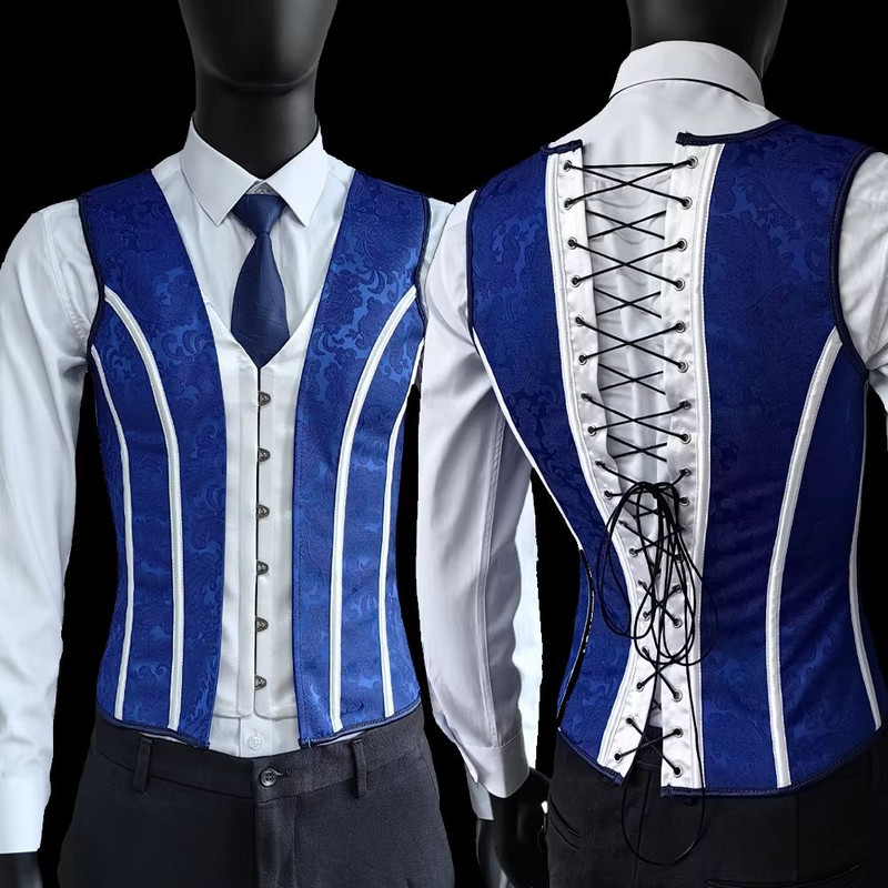 Elegant Renaissance Mens Waist Cincher  SteelBoned Medieval Corset Vest For Stomach Control 7