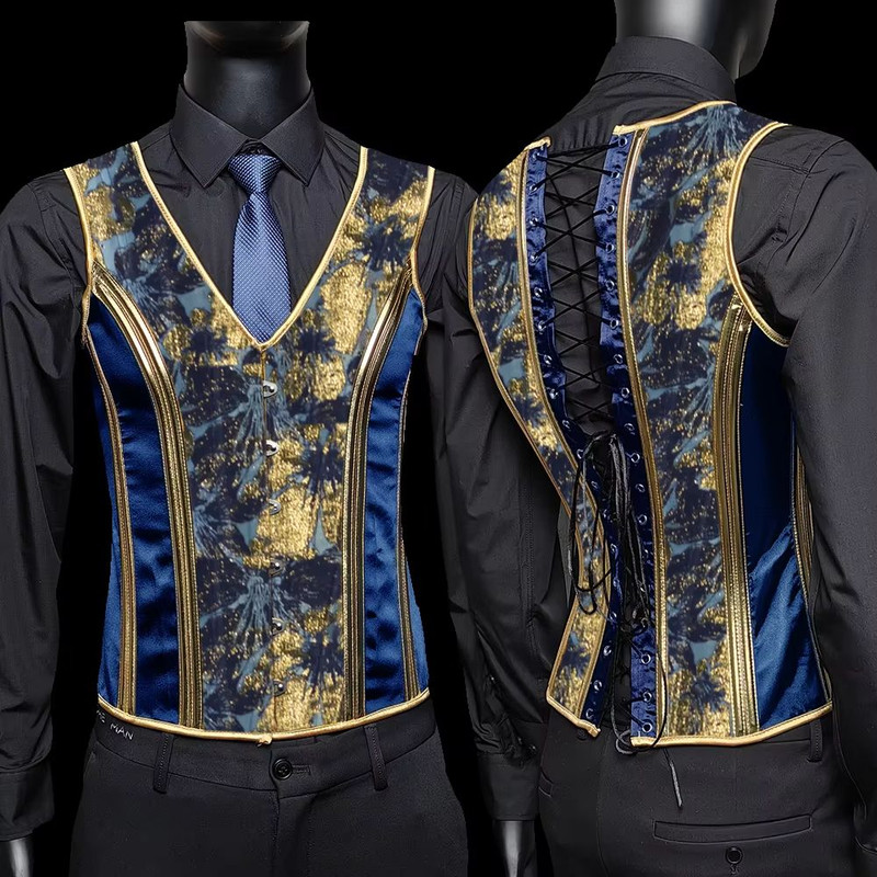 Elegant Renaissance Mens Waist Cincher  SteelBoned Medieval Corset Vest For Stomach Control 21