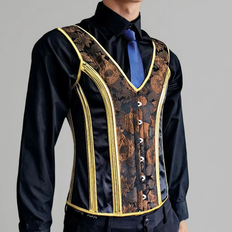 Elegant Renaissance Mens Waist Cincher  SteelBoned Medieval Corset Vest For Stomach Control 22