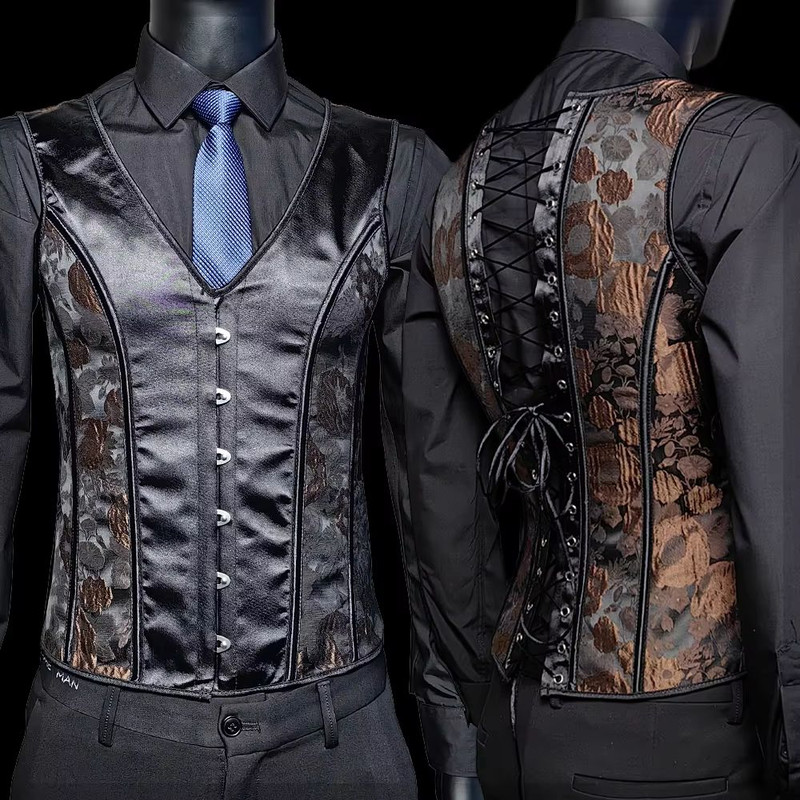 Elegant Renaissance Mens Waist Cincher  SteelBoned Medieval Corset Vest For Stomach Control 23