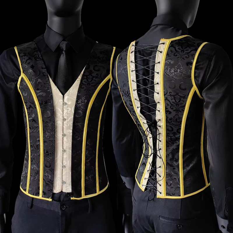Elegant Renaissance Mens Waist Cincher  SteelBoned Medieval Corset Vest For Stomach Control 24
