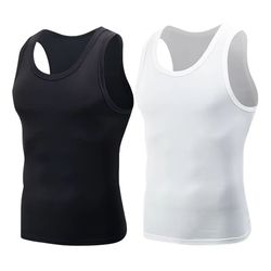 mens classic black and white sports vest - plus size, four seasons comfort for running and leisure