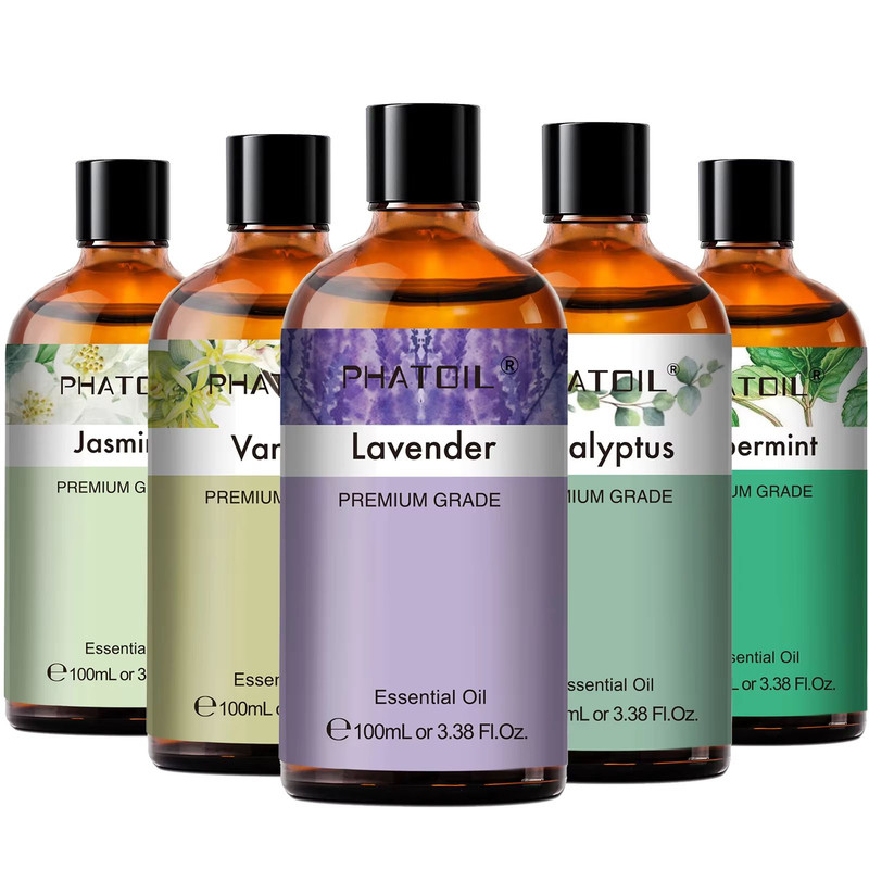 PHATOIL 100ml Essential Oil Set  Eucalyptus Lavender Vanilla Jasmine Lemon  Bergamot For Aromathera 0