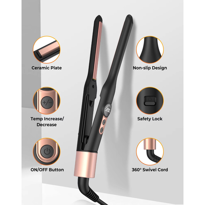 Mini Ceramic Tourmaline Hair Straightener  310 Inch Flat Iron For Short Hair Beard And Pixie Cuts 3