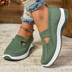 soft sole knitted sneakers for women – breathable mesh casual sports shoes, lightweight hollow-out flats for summer