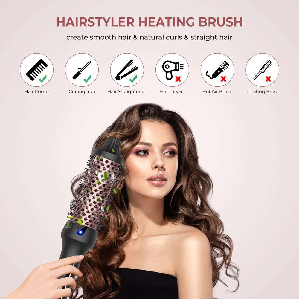 Heated Styling Brush 3in1 Ionic Hair CurlerStraightener  AntiScald Electric Curl Wand For Perfect H 1