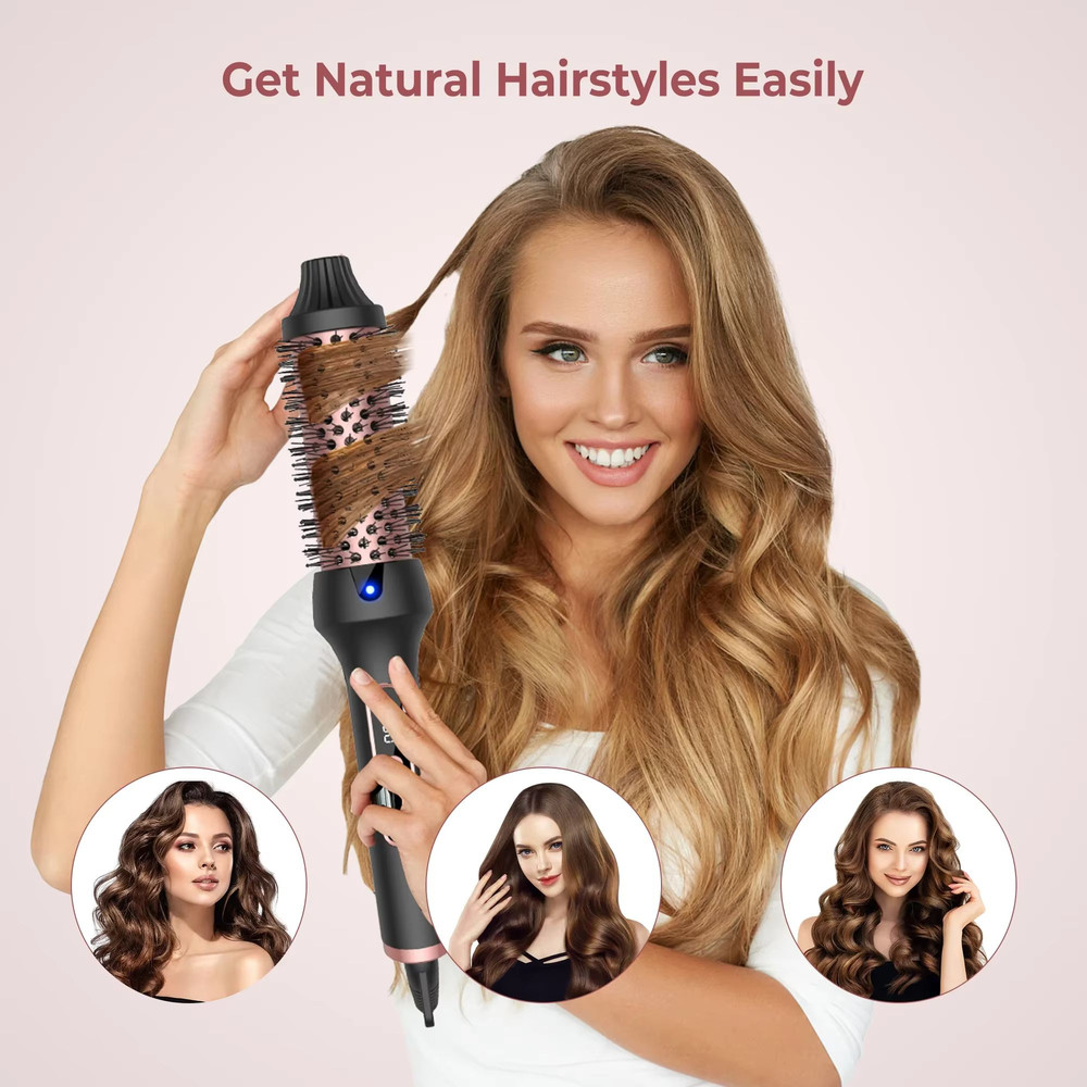Heated Styling Brush 3in1 Ionic Hair CurlerStraightener  AntiScald Electric Curl Wand For Perfect H 2