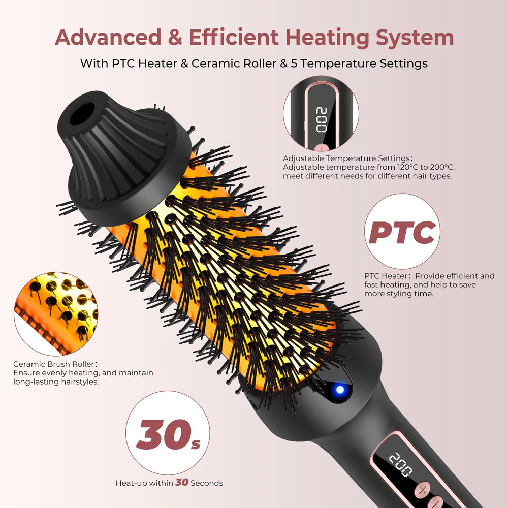Heated Styling Brush 3in1 Ionic Hair CurlerStraightener  AntiScald Electric Curl Wand For Perfect H 3