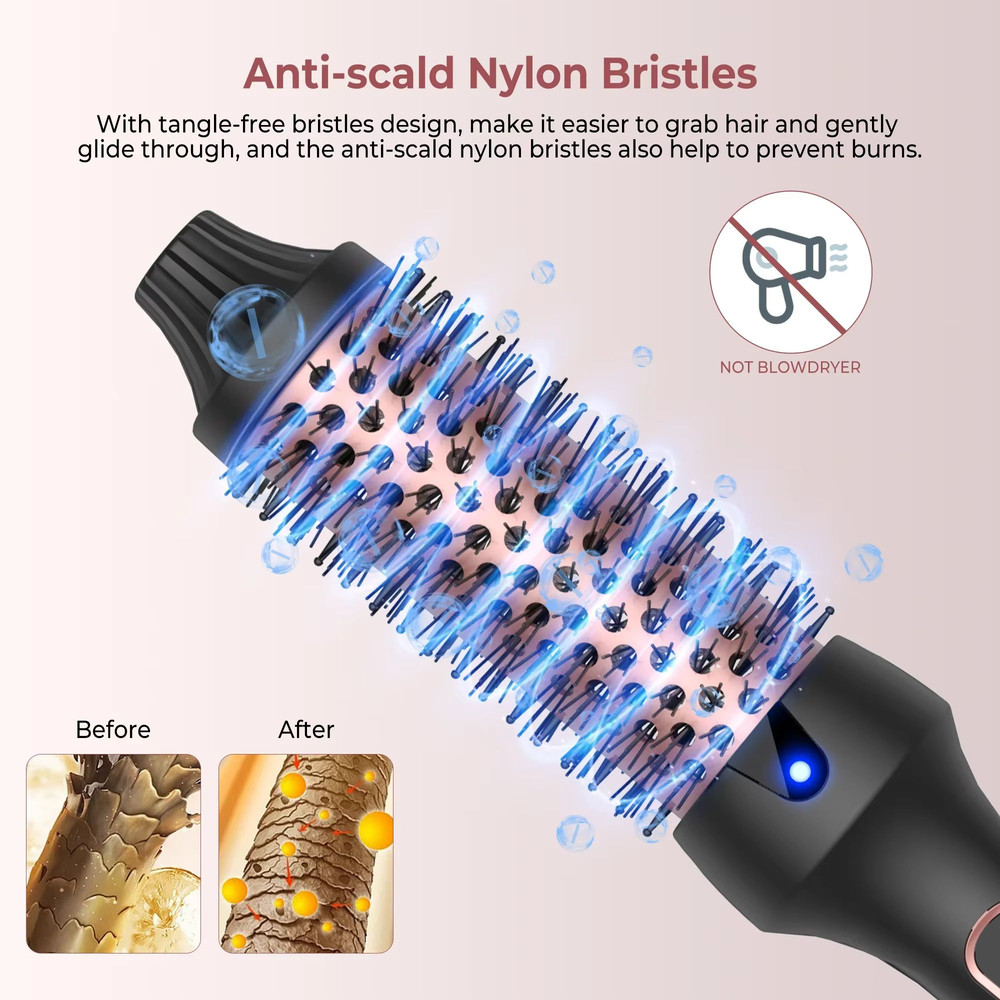 Heated Styling Brush 3in1 Ionic Hair CurlerStraightener  AntiScald Electric Curl Wand For Perfect H 4