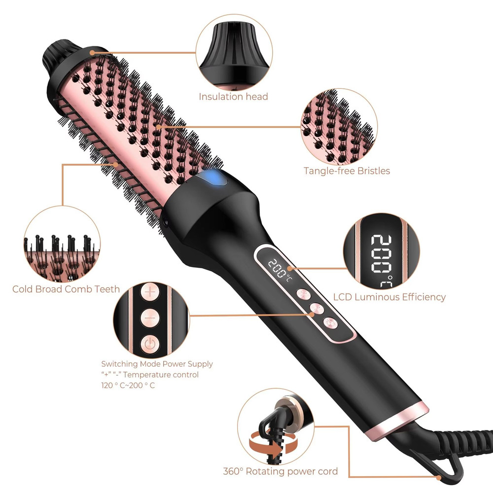 Heated Styling Brush 3in1 Ionic Hair CurlerStraightener  AntiScald Electric Curl Wand For Perfect H 5