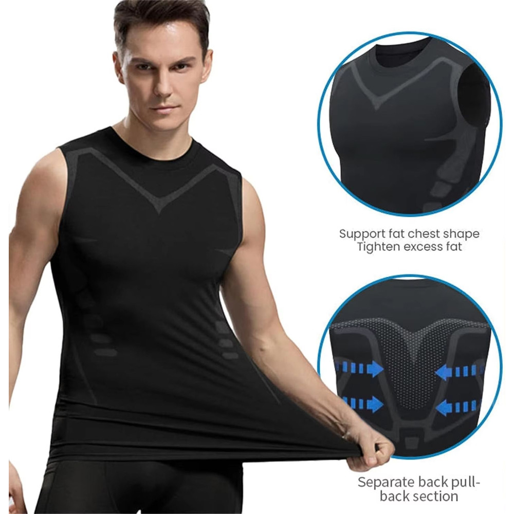 Mens Ionic Compression Vest  Sleeveless Ice Silk Body Shaper Tank 3