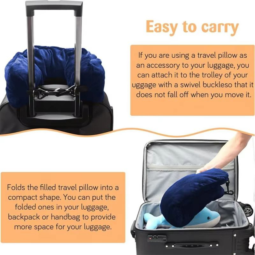 Portable Fillable Neck Pillow  Adjustable Flannel Travel Support 2