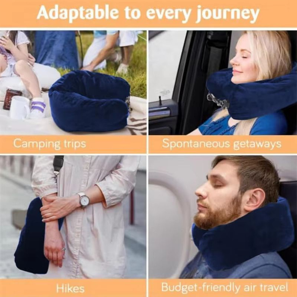 Portable Fillable Neck Pillow  Adjustable Flannel Travel Support 4
