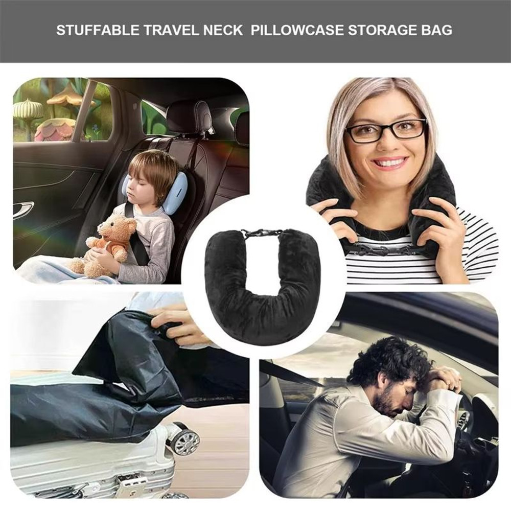 Portable Fillable Neck Pillow  Adjustable Flannel Travel Support 5