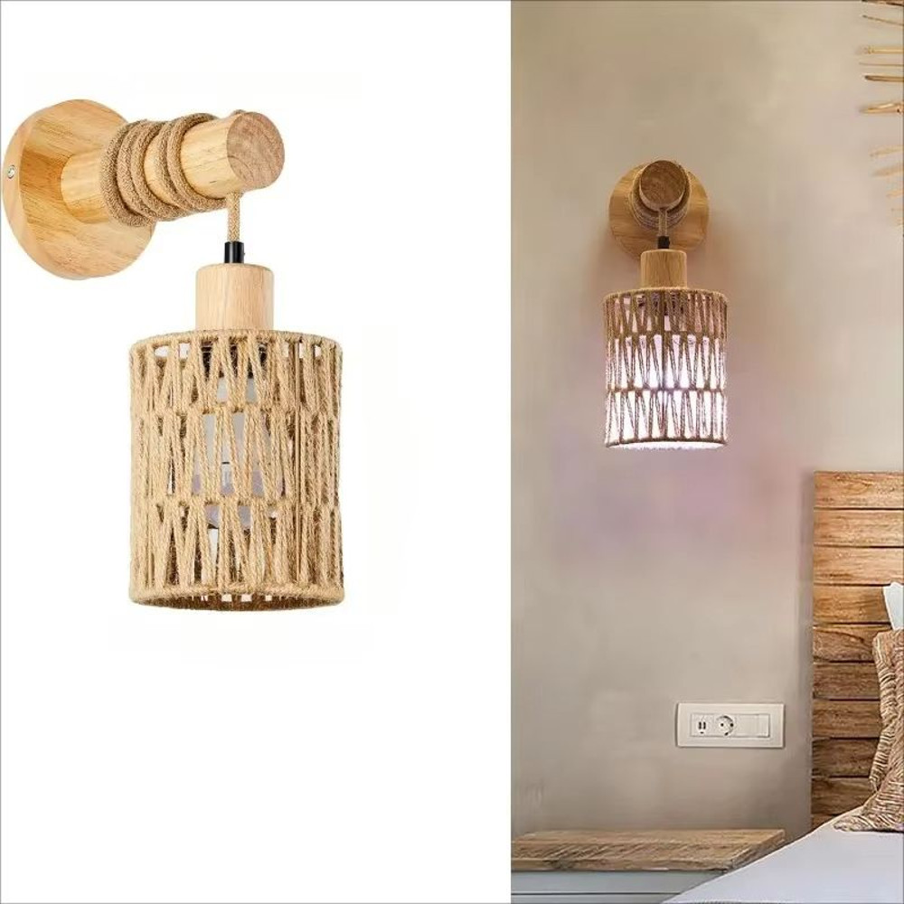 Rustic Hemp Rope Wall Sconce  Farmhouse Bedside Cylindrical Light Fixture 3