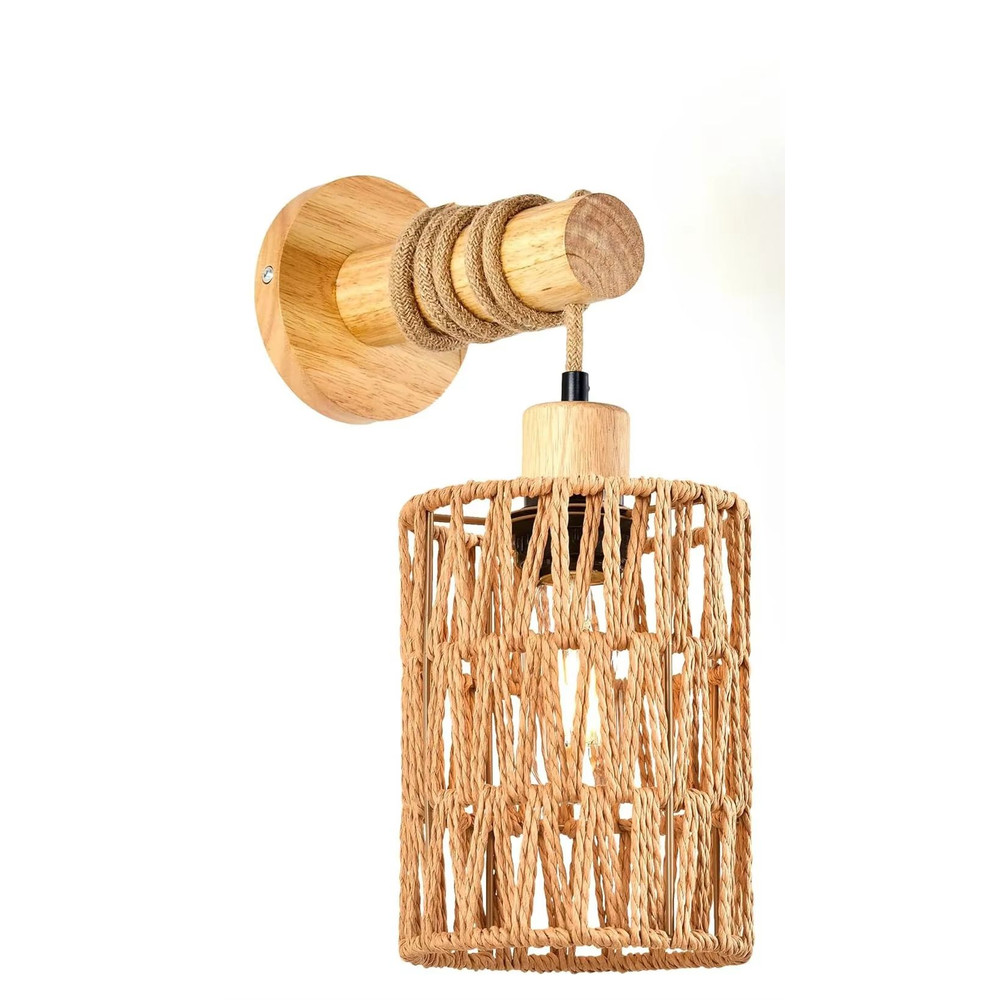 Rustic Hemp Rope Wall Sconce  Farmhouse Bedside Cylindrical Light Fixture 6