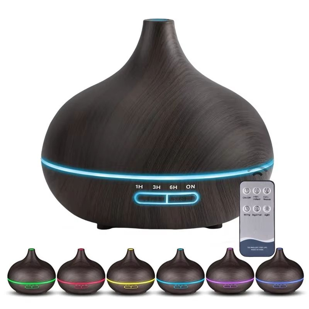 550ml Essential Oil Diffuser  Wood Grain USB Aroma Humidifier With Remote  7Color LED Lights 0