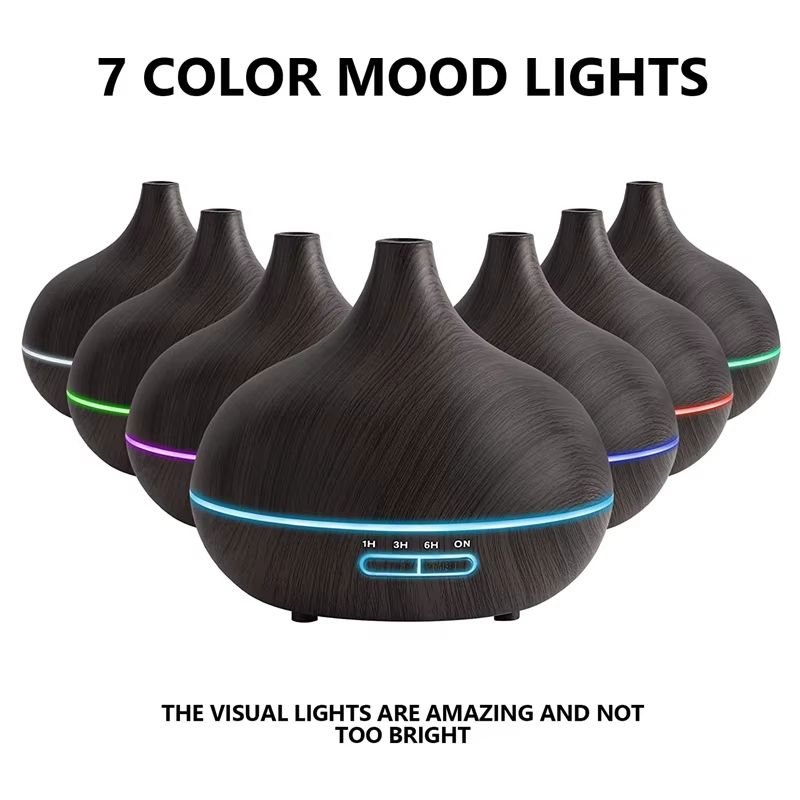 550ml Essential Oil Diffuser  Wood Grain USB Aroma Humidifier With Remote  7Color LED Lights 1