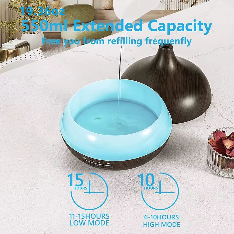 550ml Essential Oil Diffuser  Wood Grain USB Aroma Humidifier With Remote  7Color LED Lights 2