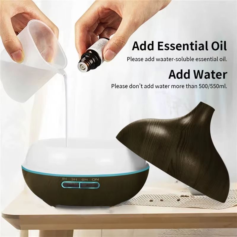 550ml Essential Oil Diffuser  Wood Grain USB Aroma Humidifier With Remote  7Color LED Lights 3