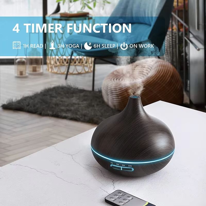 550ml Essential Oil Diffuser  Wood Grain USB Aroma Humidifier With Remote  7Color LED Lights 4