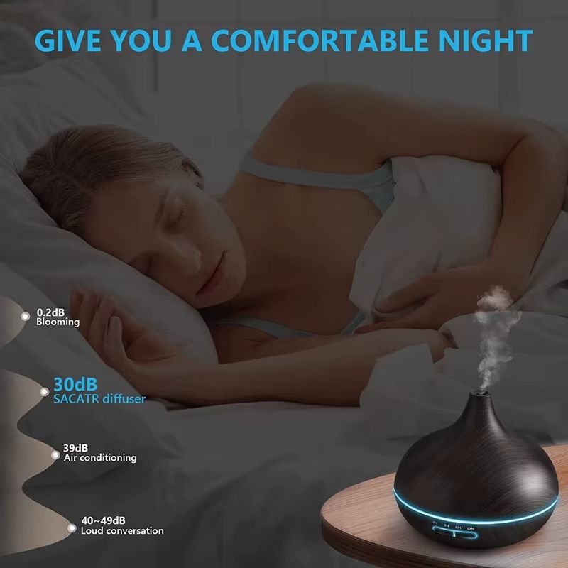 550ml Essential Oil Diffuser  Wood Grain USB Aroma Humidifier With Remote  7Color LED Lights 5