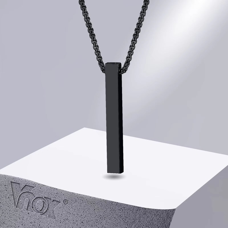 Stainless Steel Bar Pendant Necklace Minimalist 3D Pillar Design For Men Women 0