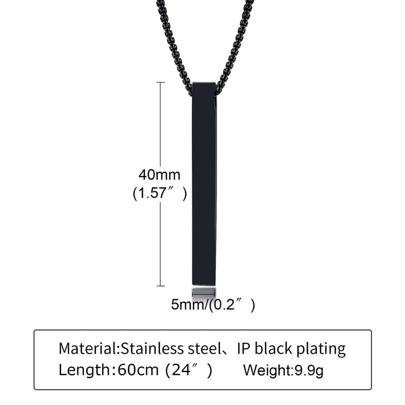 Stainless Steel Bar Pendant Necklace Minimalist 3D Pillar Design For Men Women 5