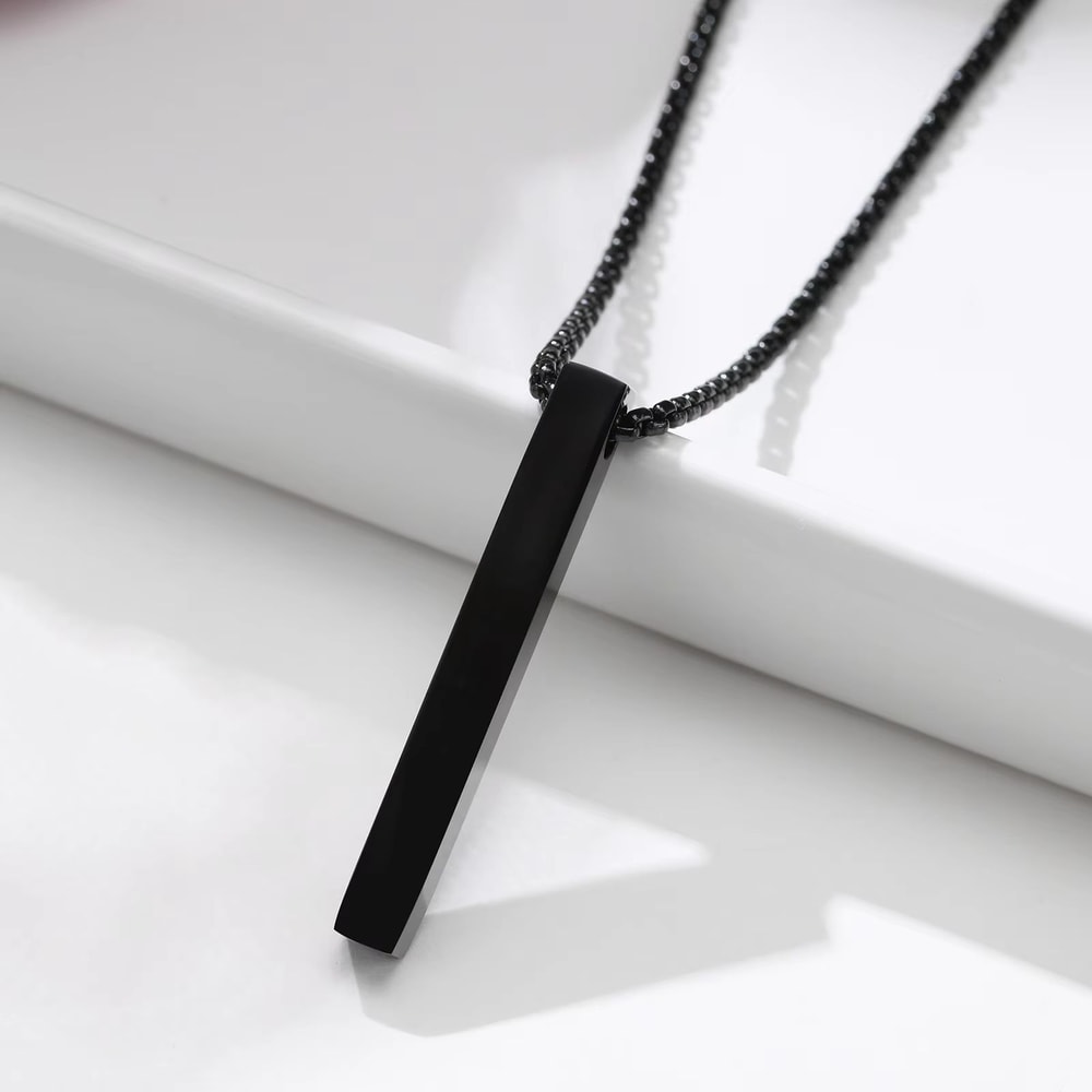 Stainless Steel Bar Pendant Necklace Minimalist 3D Pillar Design For Men Women 6