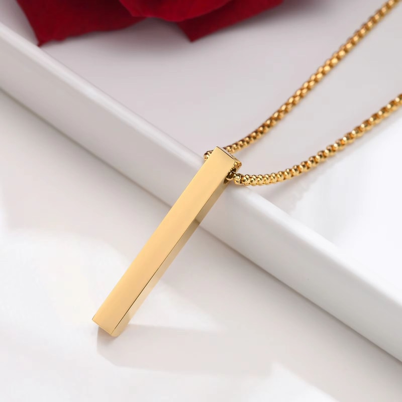 Stainless Steel Bar Pendant Necklace Minimalist 3D Pillar Design For Men Women 7