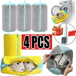 premium fluffy laundry shoe bag with zipper – gentle cleaning for sneakers & casual shoes