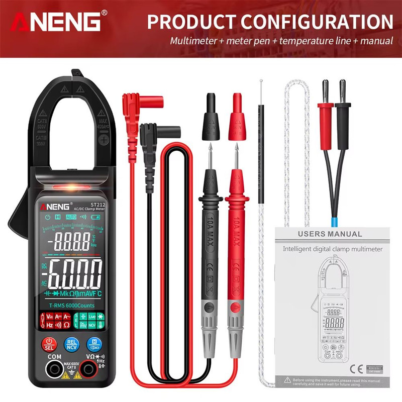 ANENG ST212 Color Screen Clamp Meter  AC DC Digital Multimeter With NCV And Temperature 9