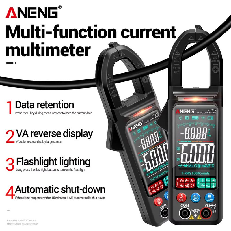 ANENG ST212 Color Screen Clamp Meter  AC DC Digital Multimeter With NCV And Temperature 3