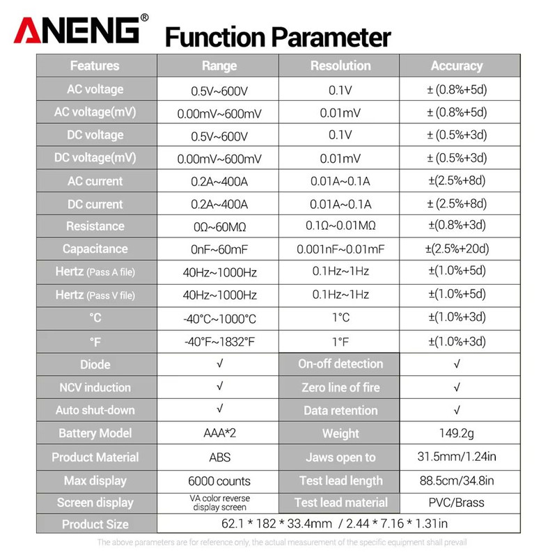 ANENG ST212 Color Screen Clamp Meter  AC DC Digital Multimeter With NCV And Temperature 5
